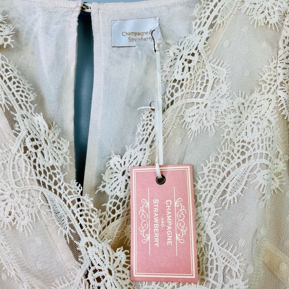 NEW | Anthropologie Champagne & Strawberry Ivory Lace Blouse - Picture 6 of 13